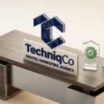 Official TechniqCo Digital Marketing Agency 3D logo featuring faceted low-poly emblem, Google Business Profile reinstatement certificate, and verified glass shield on executive desk.