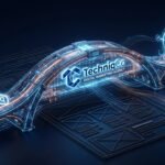 A glowing 3D bridge bypassing a wireframe website to connect a search icon directly to a revenue node representing zero-click search marketing