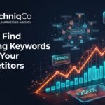 Official TechniqCo hero banner for How to Find Trending Keywords Before Your Competitors in 2026 showing breakout queries, search volume velocity, and keyword trend analysis